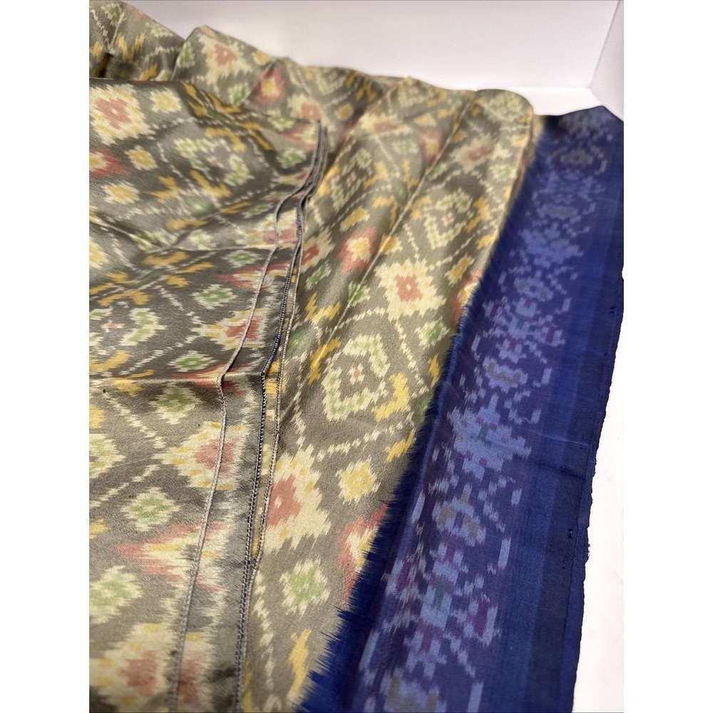 VTG Handwoven Silk SCARF Ikat Silk/Blend Indian Patola Zari Boho Hippie 46x46"